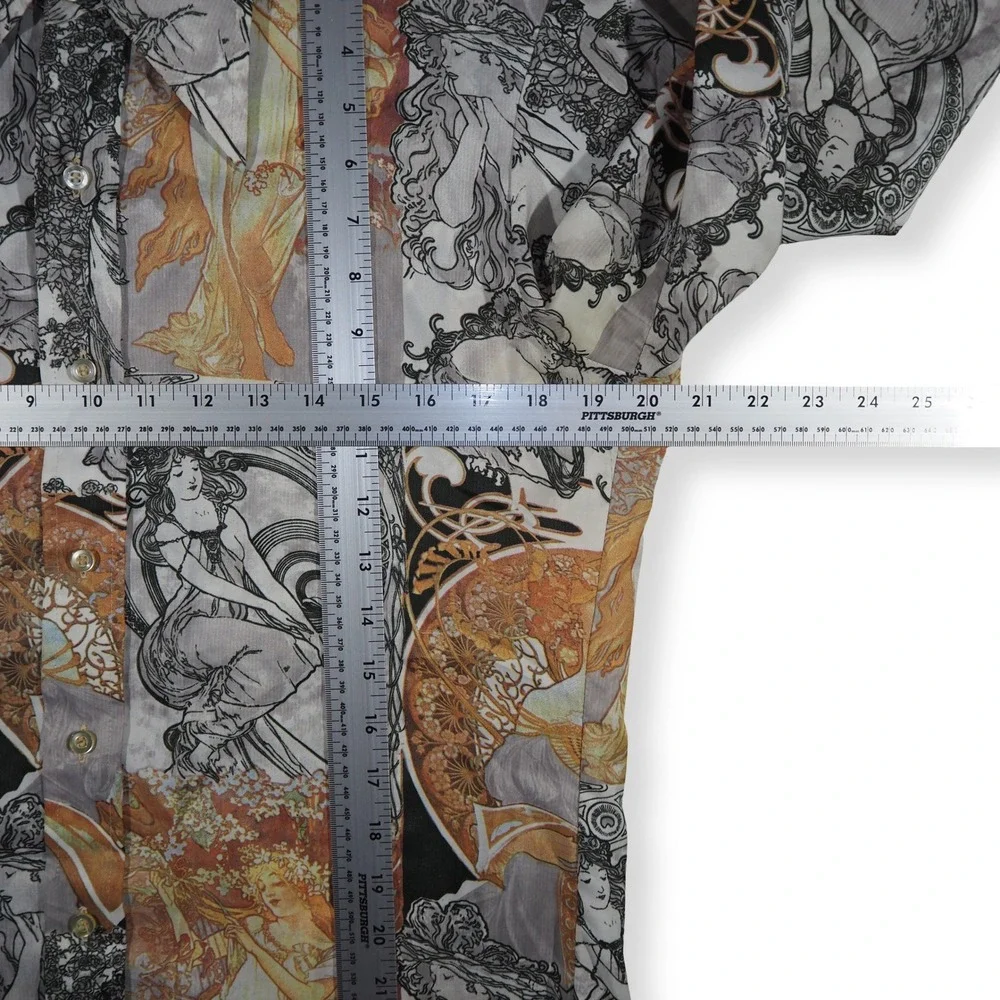 Anghurst Alphonse Mucha Vintage All Over Print Button Up Shirt Mens M Multicolor - Picture 8 of 9